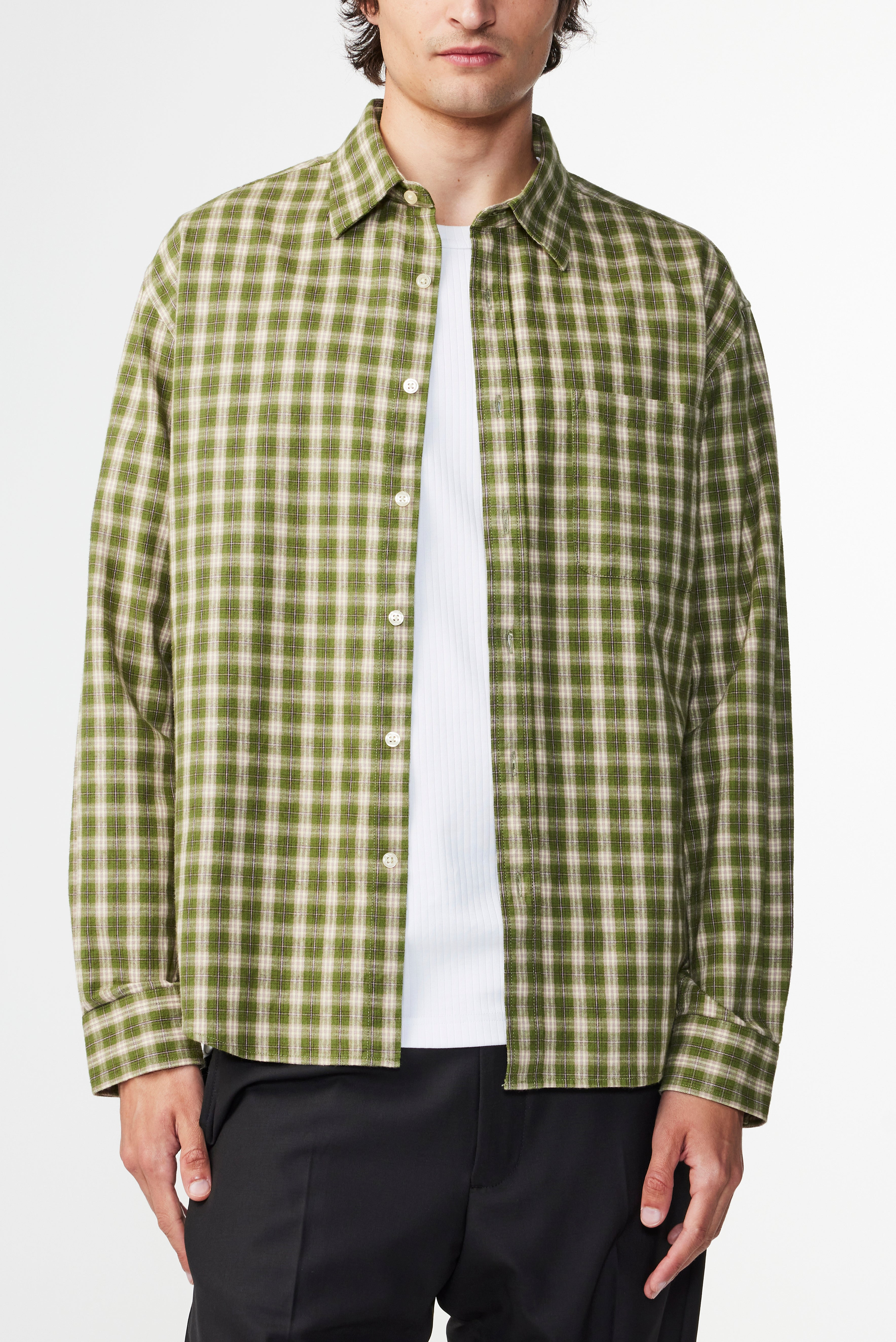 NN.07 Deon 5465 Cotton Shirt in Green Check | Buster McGee