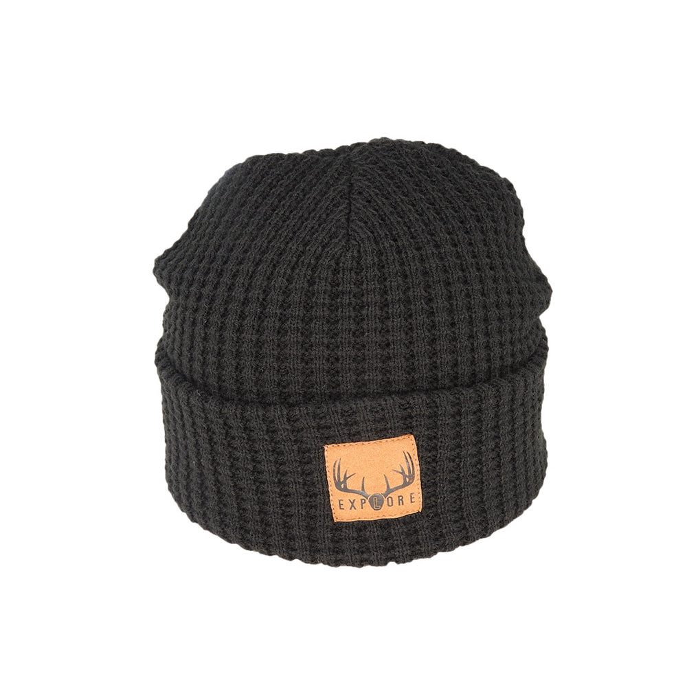 Hunter Waffle Knit Explore Beanie in Black | Buster McGee