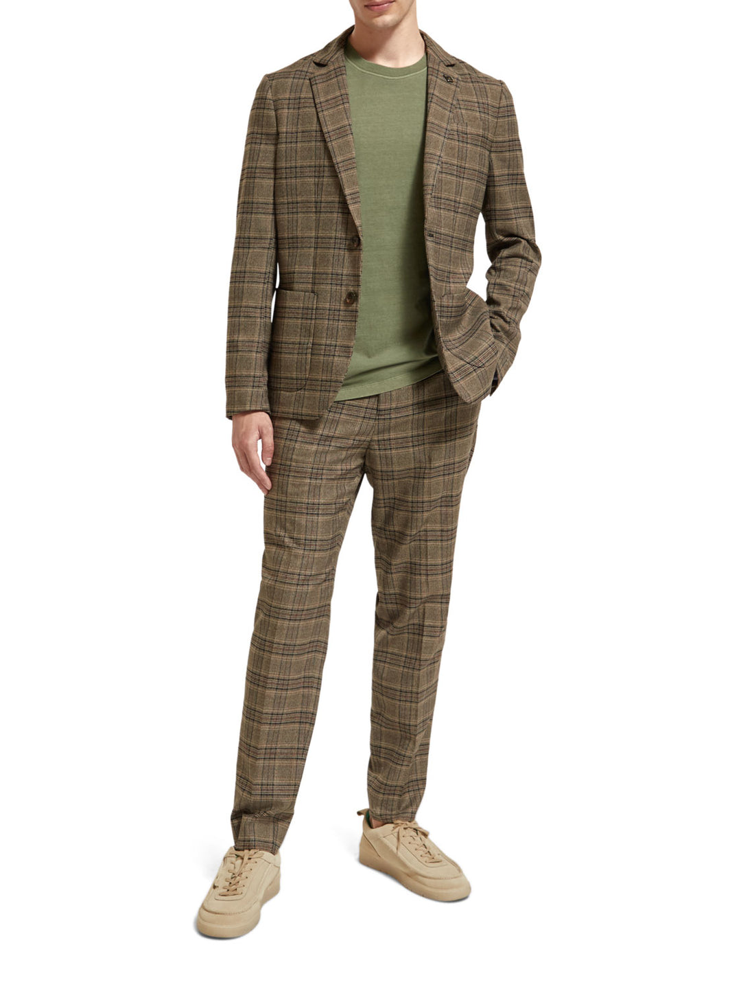 Irving Slim Tapered Chino in Camel Night Check | Buster McGee