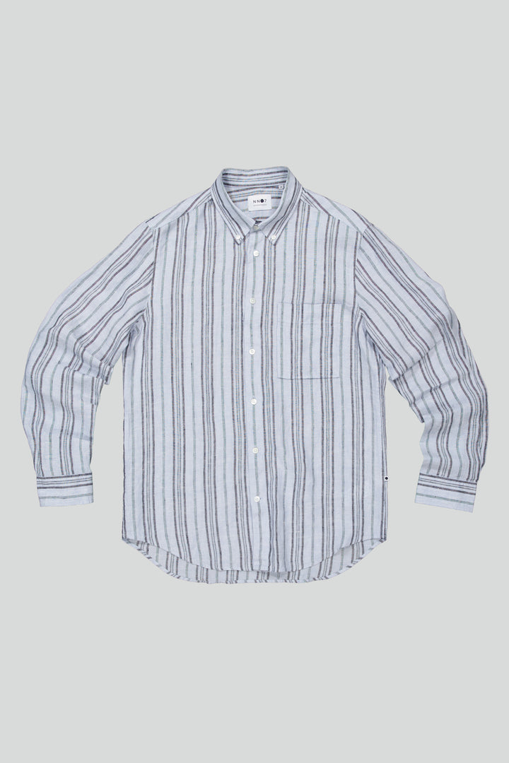 NN07 - Arne 5220 Linen LS Shirt in Navy Stripe | Buster McGee