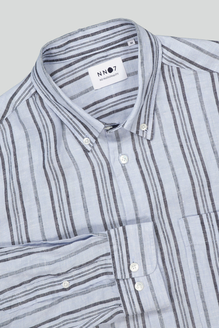 NN07 - Arne 5220 Linen LS Shirt in Navy Stripe | Buster McGee