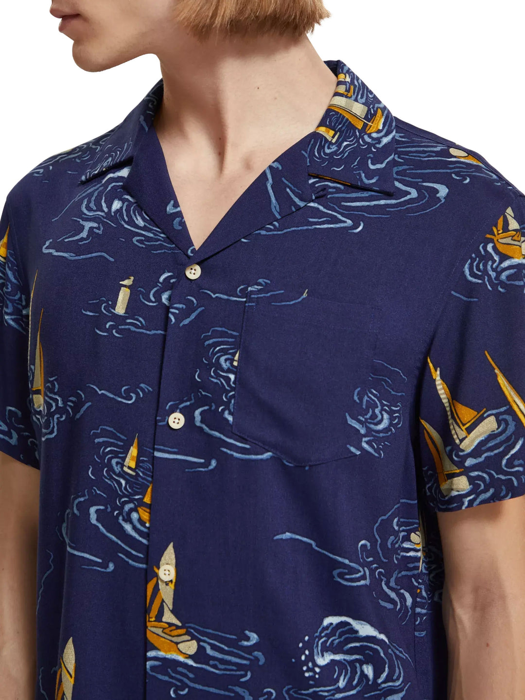 Regular Fit Printed Camp Shirt in Boats All Over Print | Buster McGee