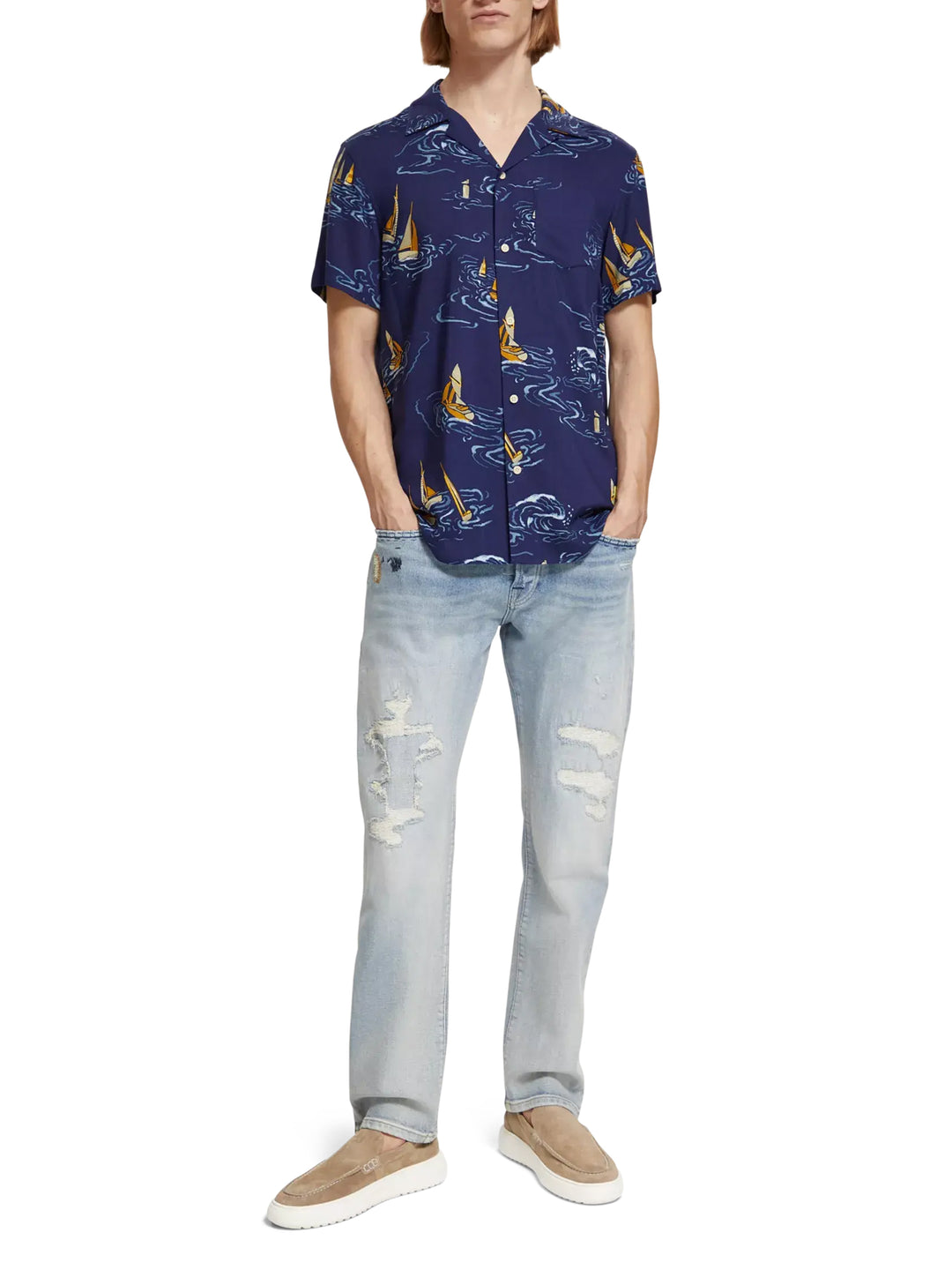 Regular Fit Printed Camp Shirt in Boats All Over Print | Buster McGee