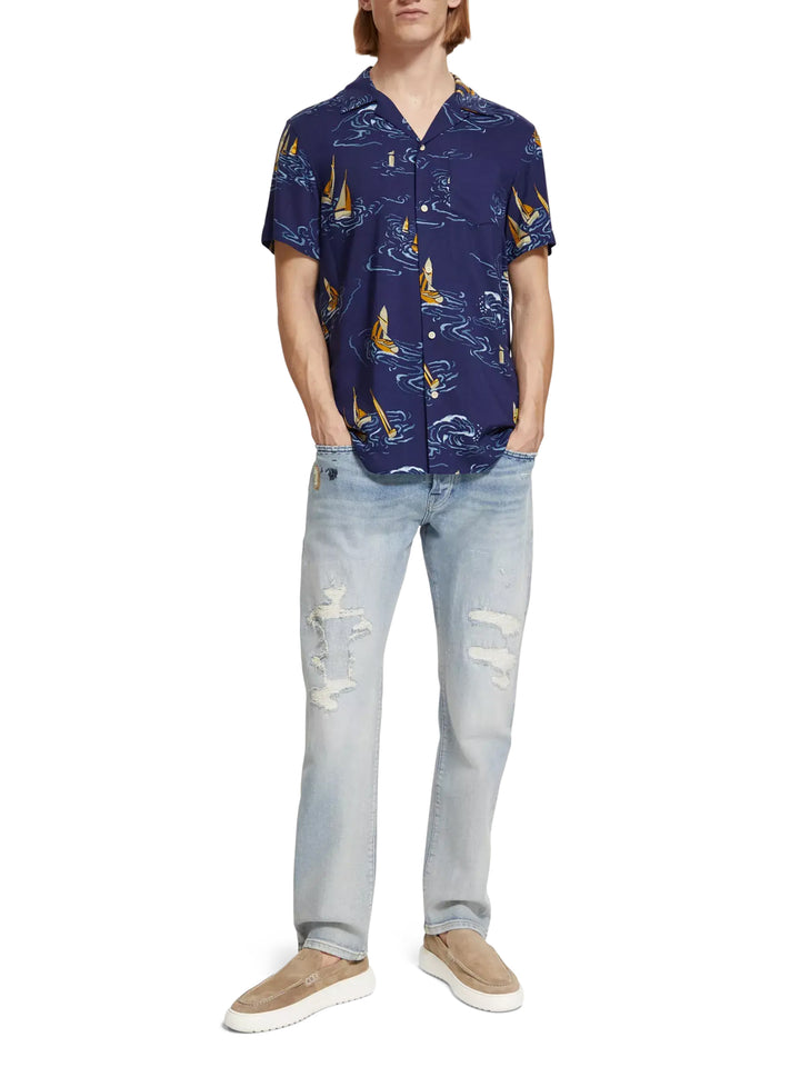 Regular Fit Printed Camp Shirt in Boats All Over Print | Buster McGee