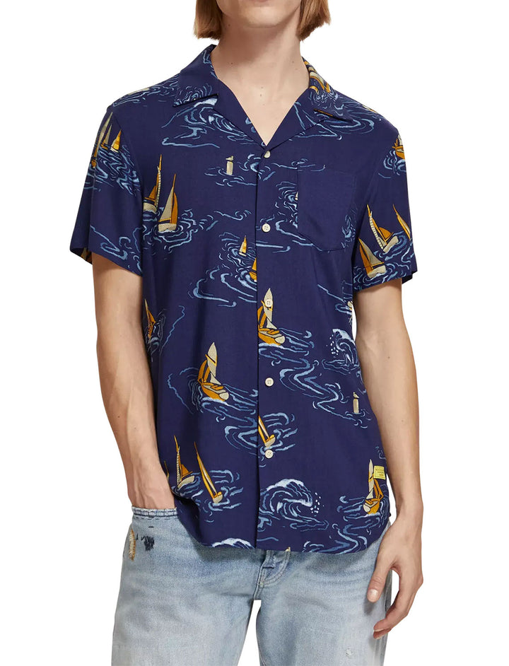 Regular Fit Printed Camp Shirt in Boats All Over Print | Buster McGee