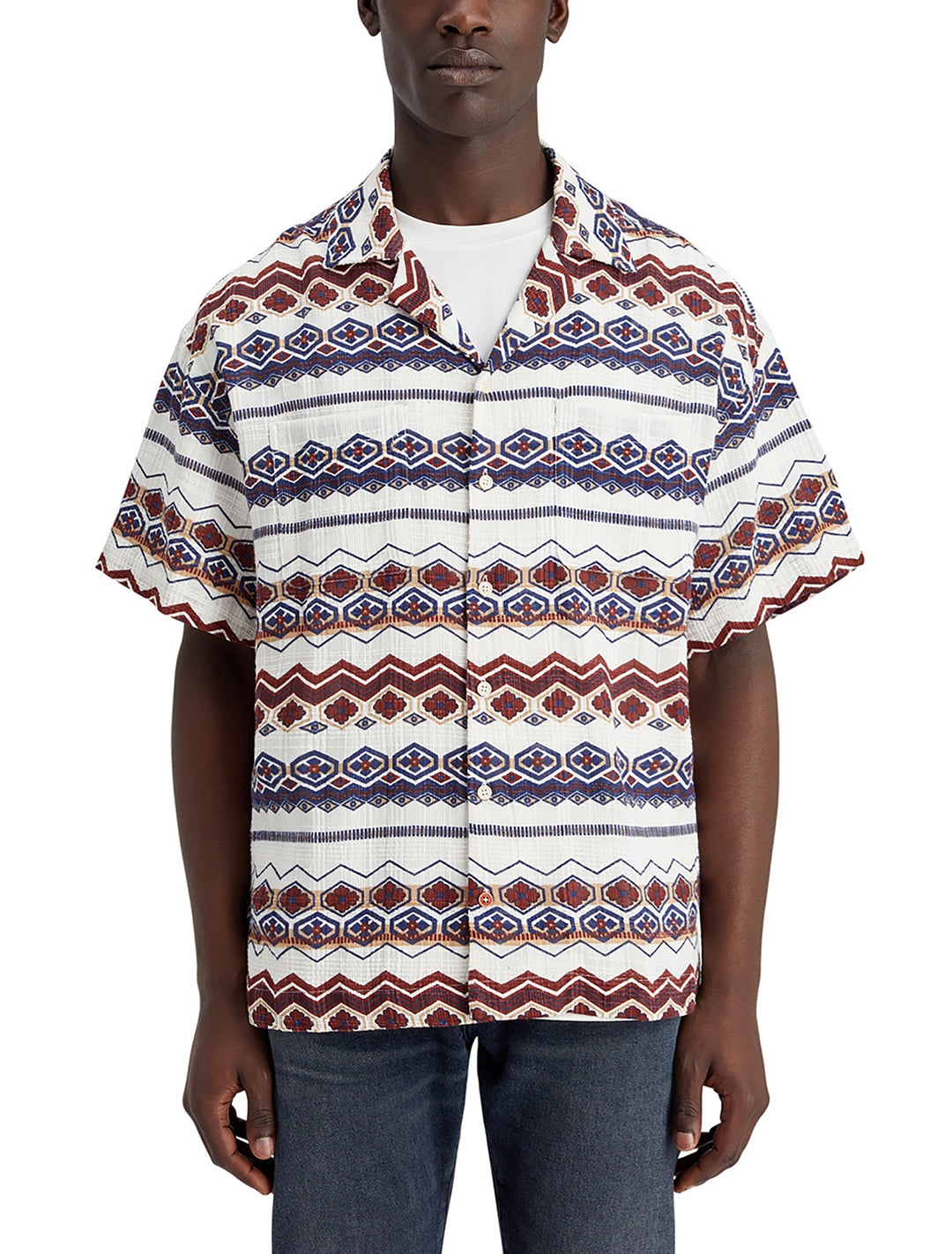 Structured Printed Shirt in Red Blue Multi | Buster McGee