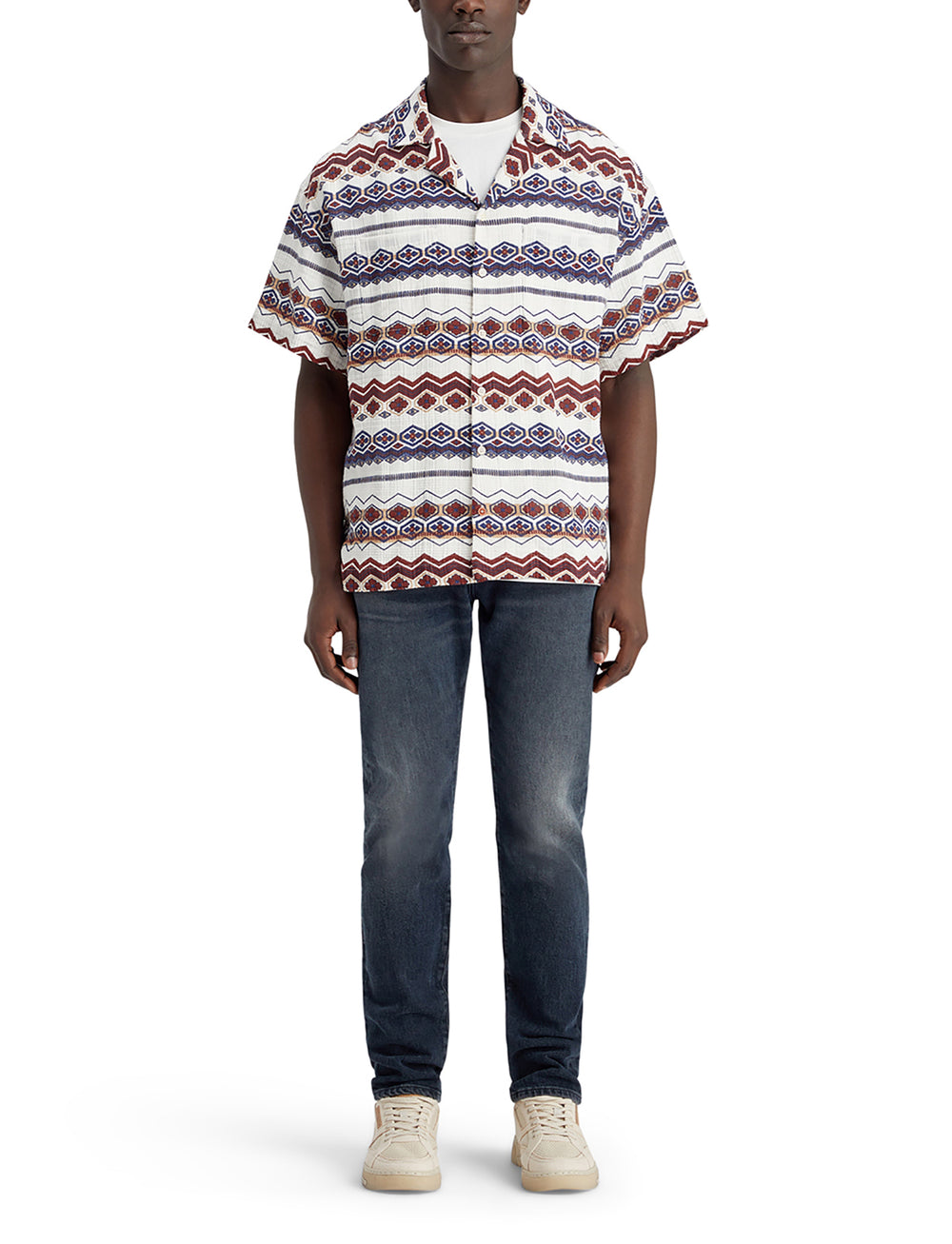 Structured Printed Shirt in Red Blue Multi | Buster McGee