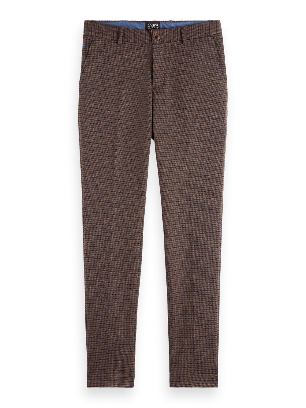Scotch & Soda Mott Knitted Slim Fit Chino in Night Brown Mini Check