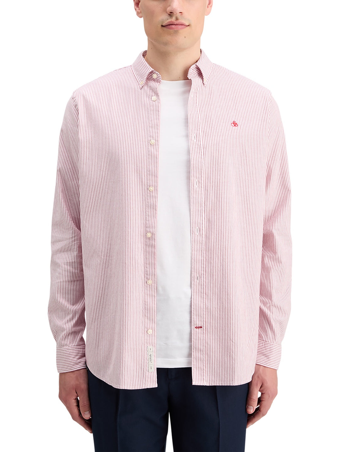 Essential Oxford Striped Shirt in White/Red Stripe | Buster McGee