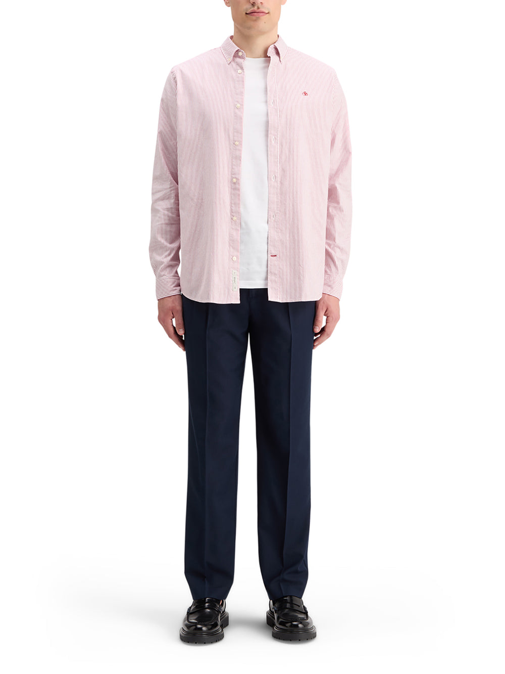Essential Oxford Striped Shirt in White/Red Stripe | Buster McGee
