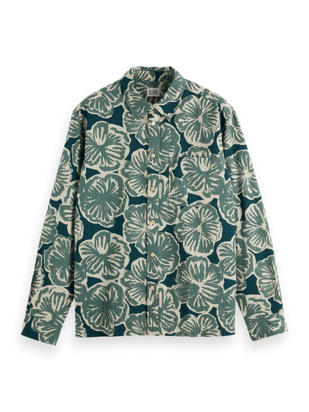 Relaxed Fit Seersucker AOP Shirt in Black Flower | Buster McGee