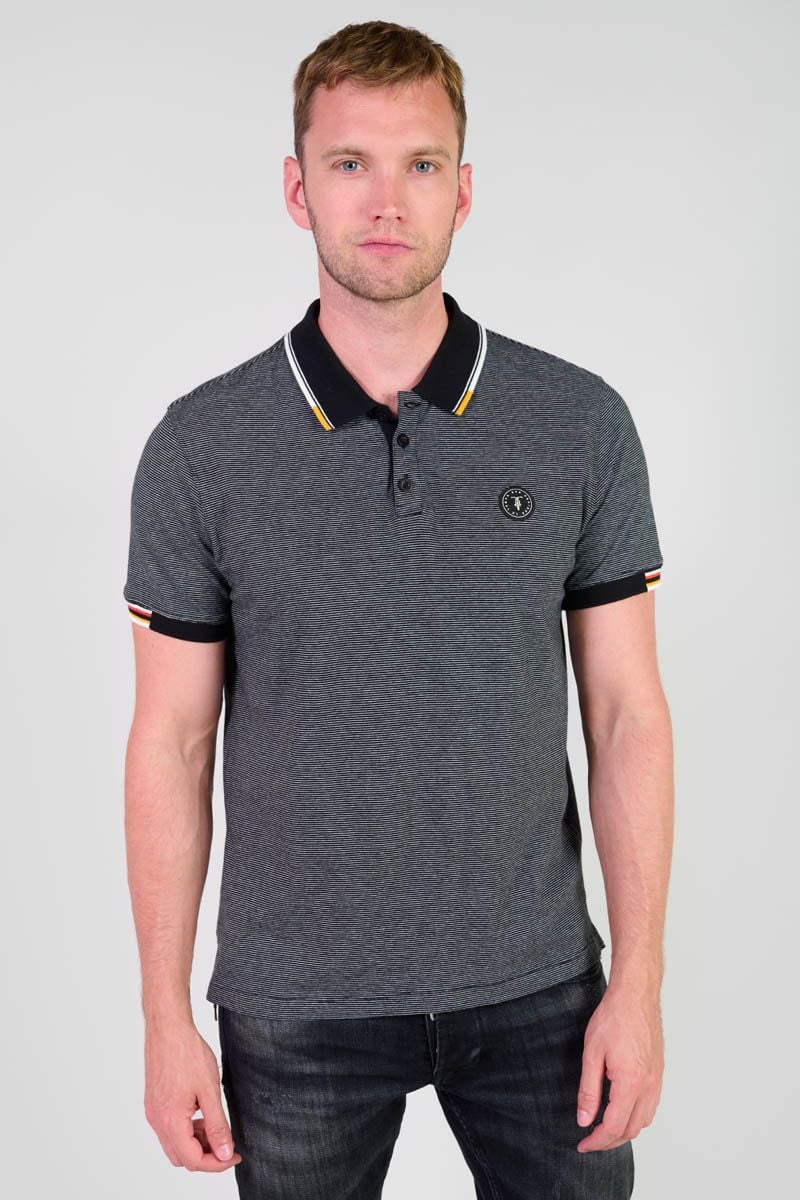 Alcor Men's Striped Polo Shirt in Black | Buster McGee
