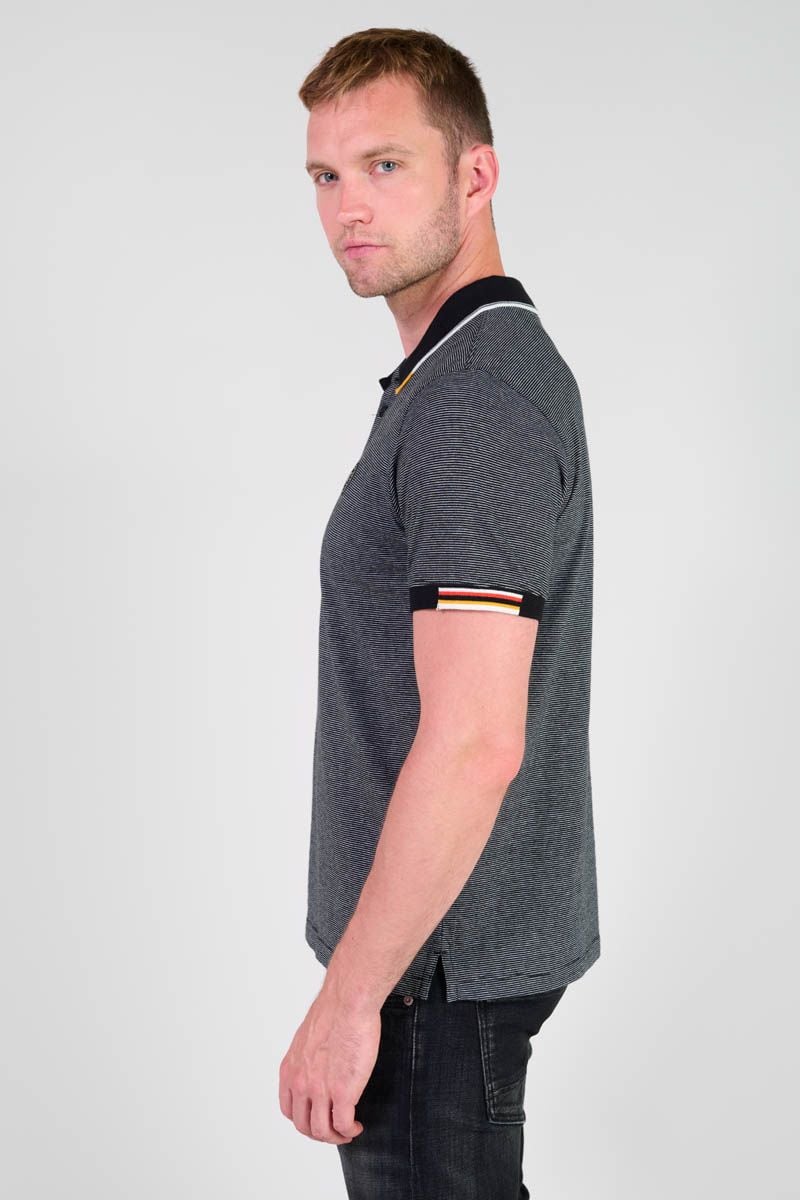 Alcor Men's Striped Polo Shirt in Black | Buster McGee