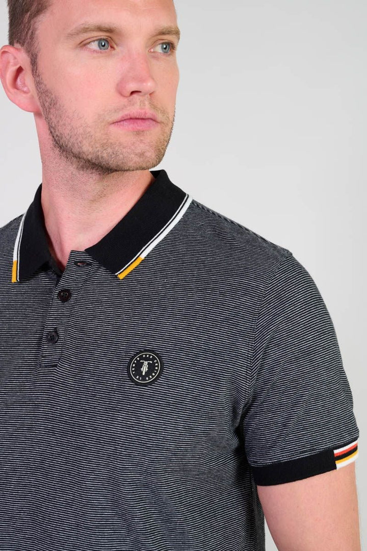 Alcor Men's Striped Polo Shirt in Black | Buster McGee