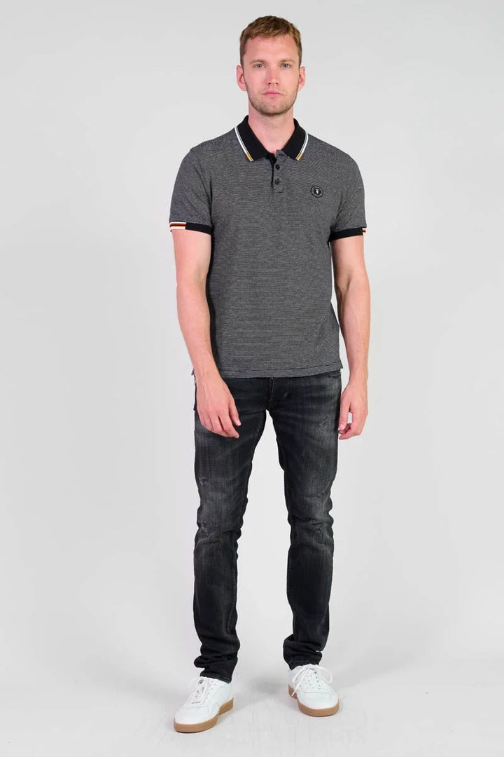 Alcor Men's Striped Polo Shirt in Black | Buster McGee
