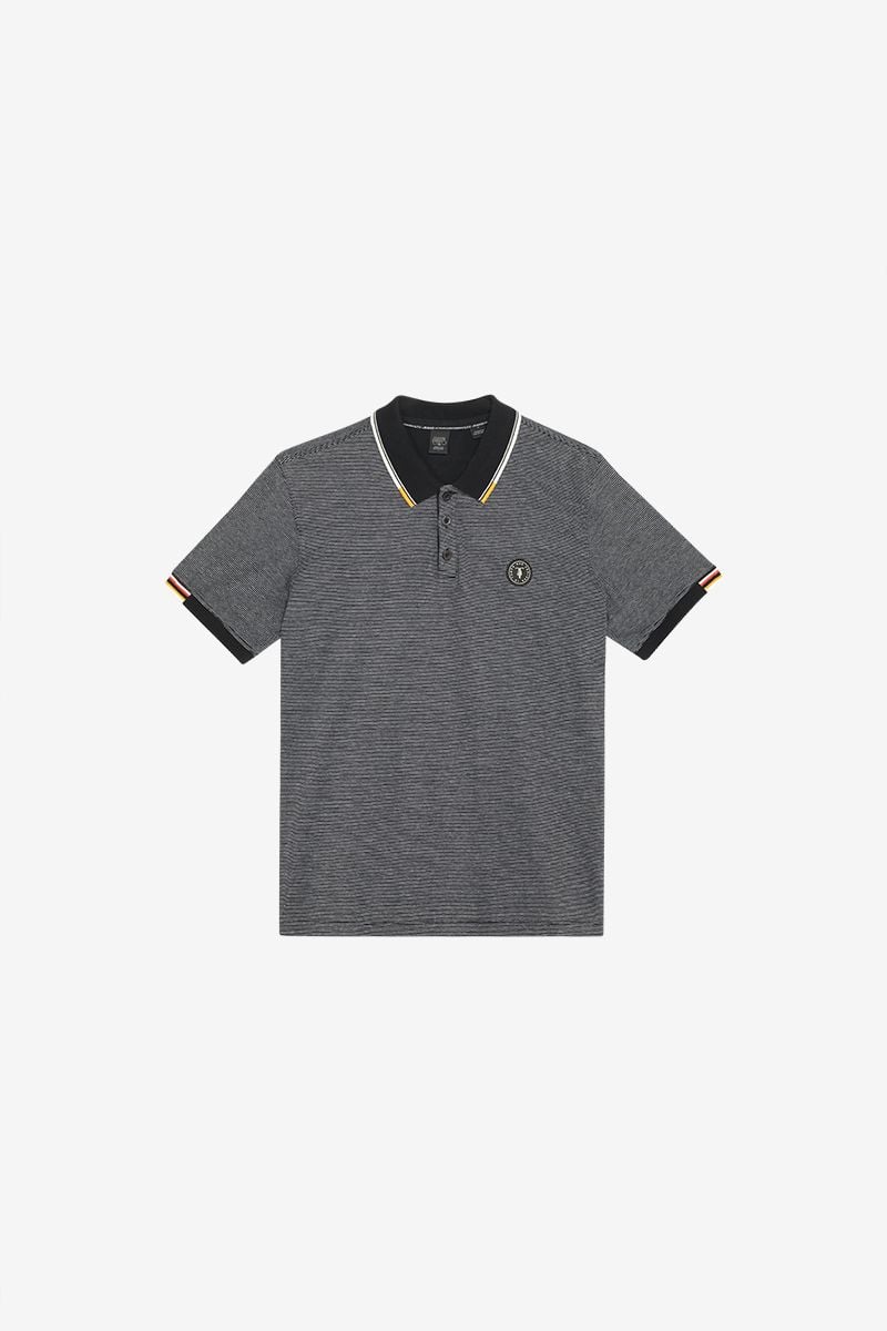 Alcor Men's Striped Polo Shirt in Black | Buster McGee