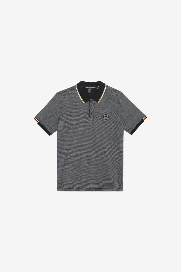 Alcor Men's Striped Polo Shirt in Black | Buster McGee
