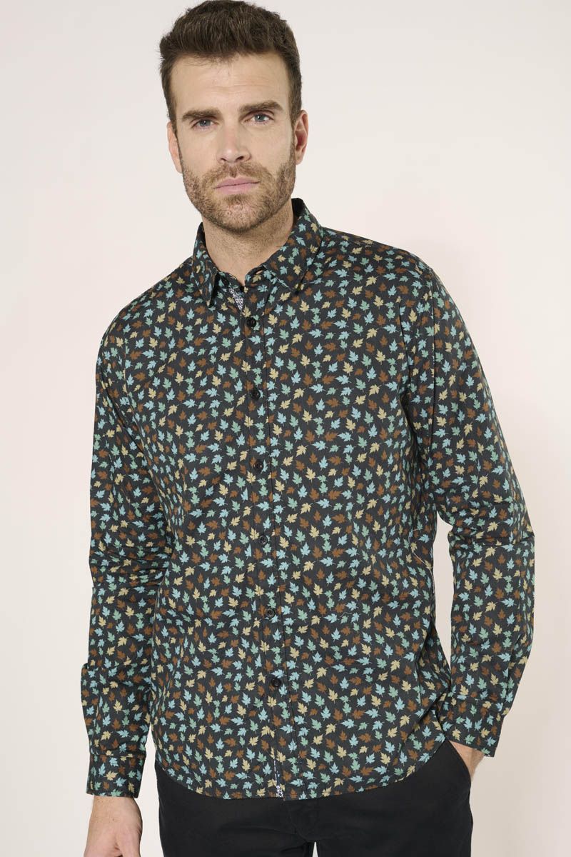 Feal Leaf Print Longsleeve Shirt in Black | Buster McGee
