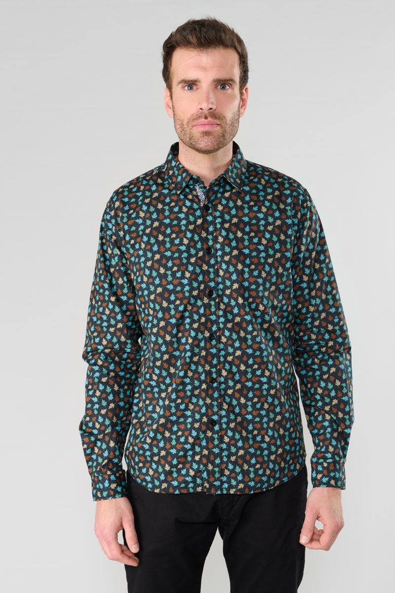Feal Leaf Print Longsleeve Shirt in Black | Buster McGee