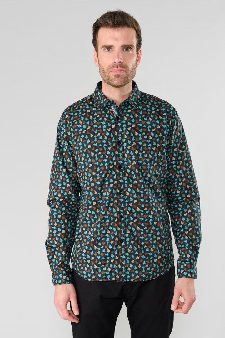 Feal Leaf Print Longsleeve Shirt in Black | Buster McGee