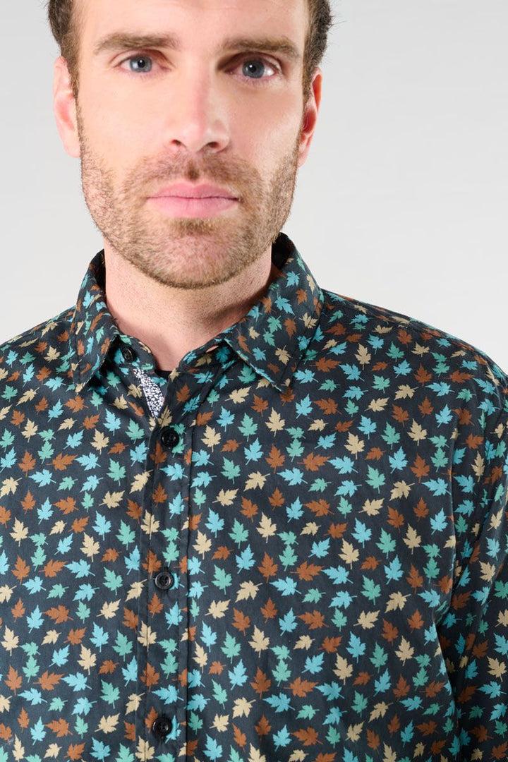 Feal Leaf Print Longsleeve Shirt in Black | Buster McGee