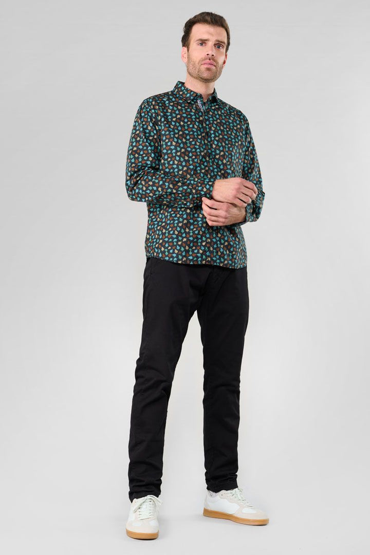 Feal Leaf Print Longsleeve Shirt in Black | Buster McGee