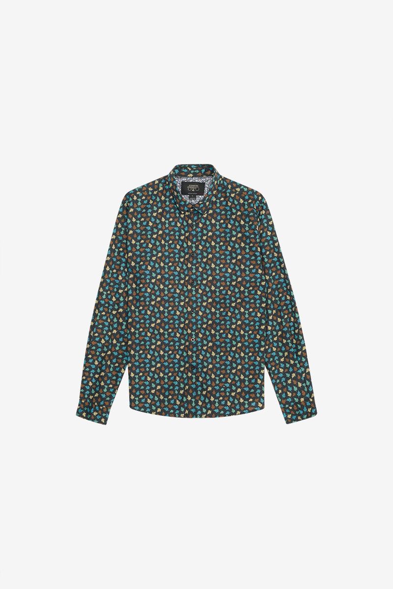 Feal Leaf Print Longsleeve Shirt in Black | Buster McGee
