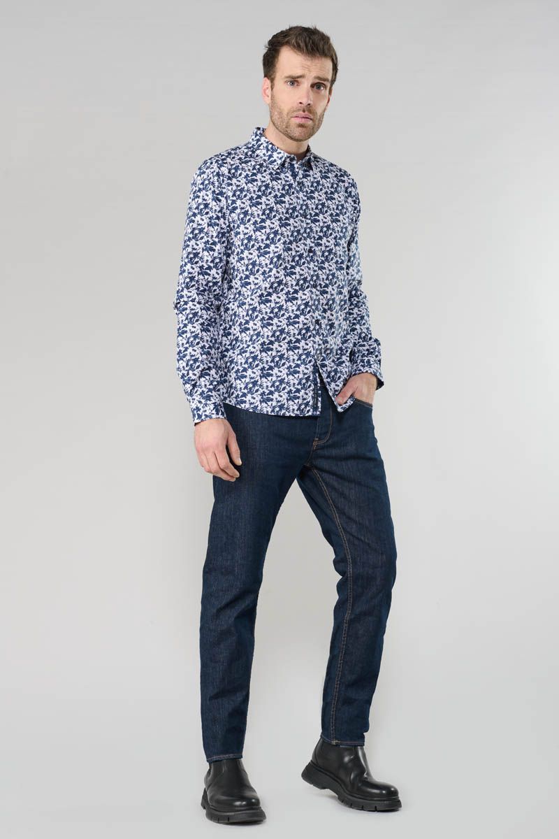 Juna Blue Leaf Print Longsleeve Shirt in Night | Buster McGee