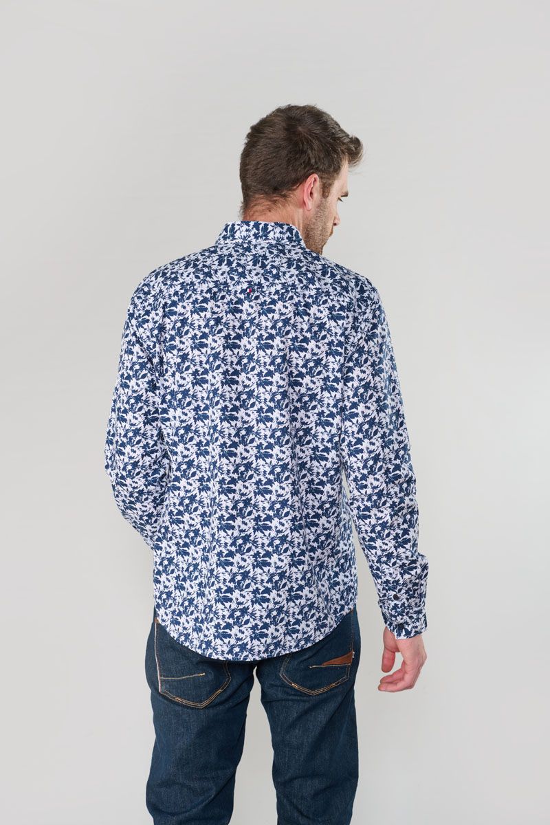 Juna Blue Leaf Print Longsleeve Shirt in Night | Buster McGee