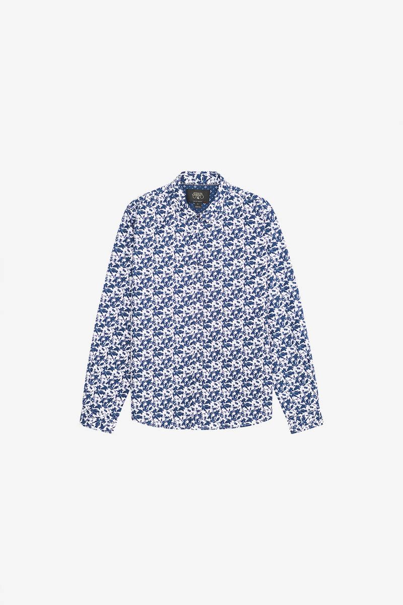 Juna Blue Leaf Print Longsleeve Shirt in Night | Buster McGee