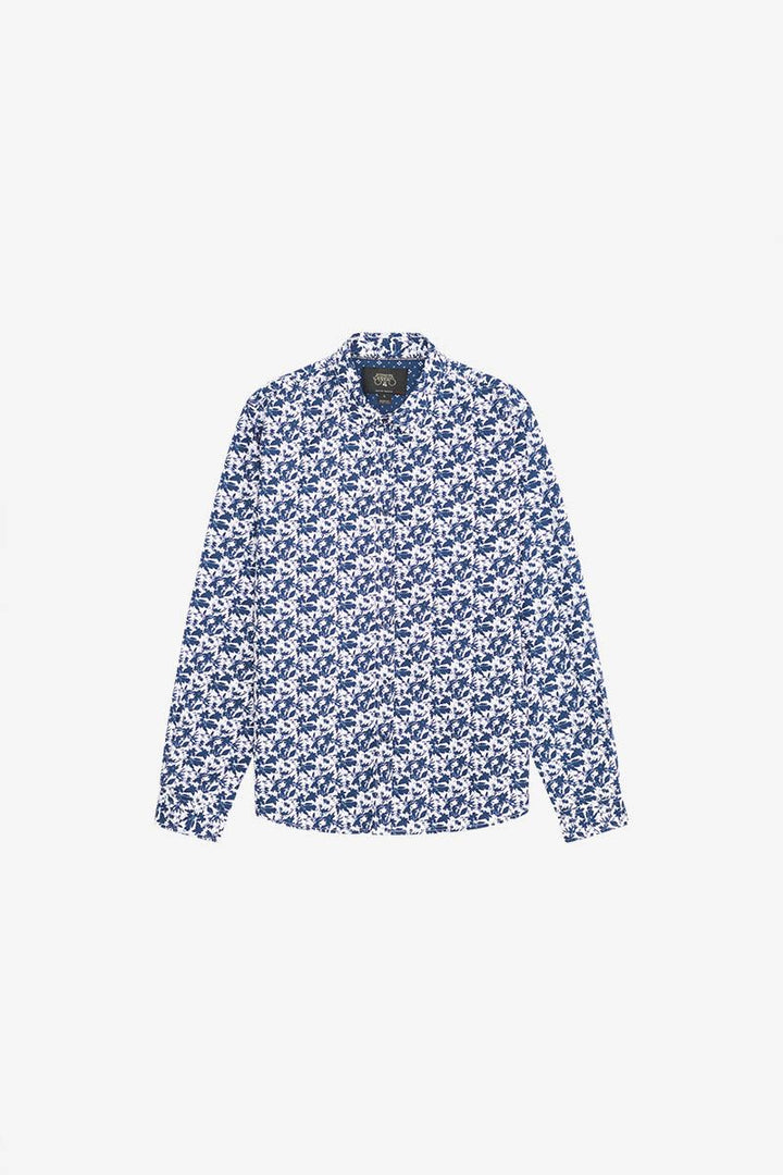 Juna Blue Leaf Print Longsleeve Shirt in Night | Buster McGee