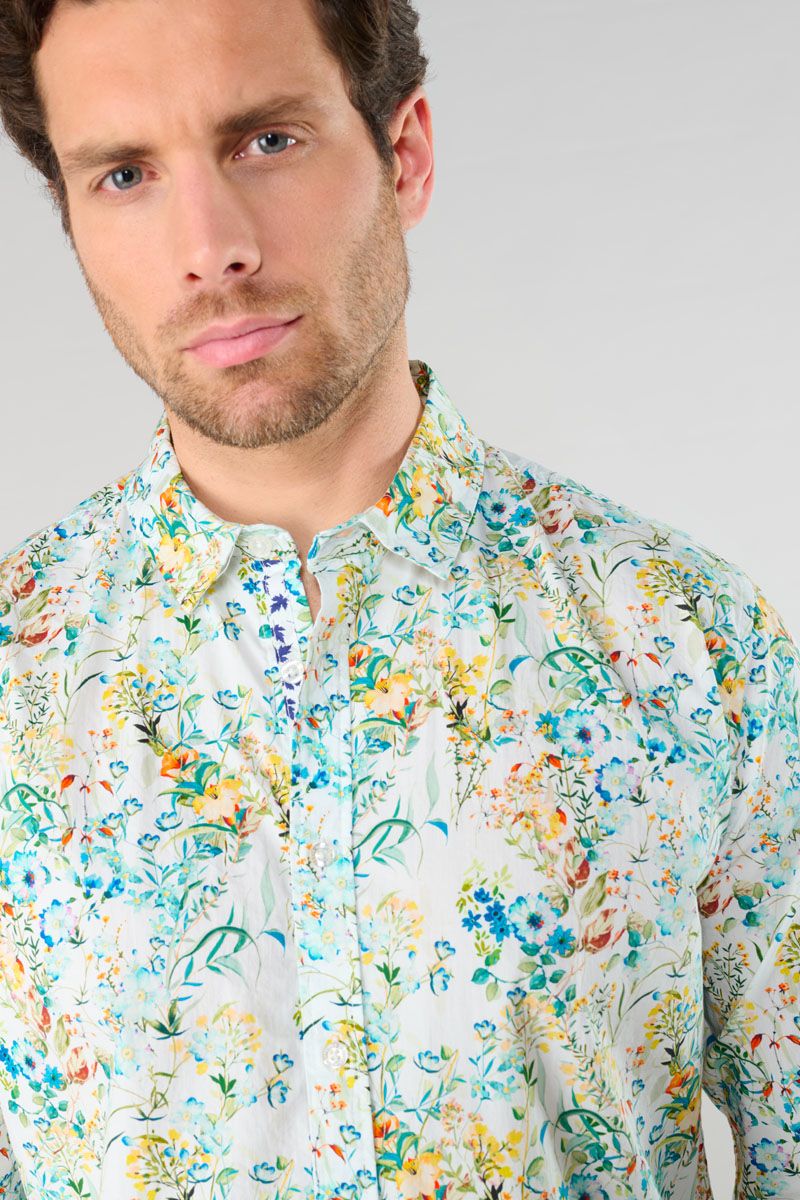 Prova Floral Print Longsleeve Shirt in White | Buster McGee