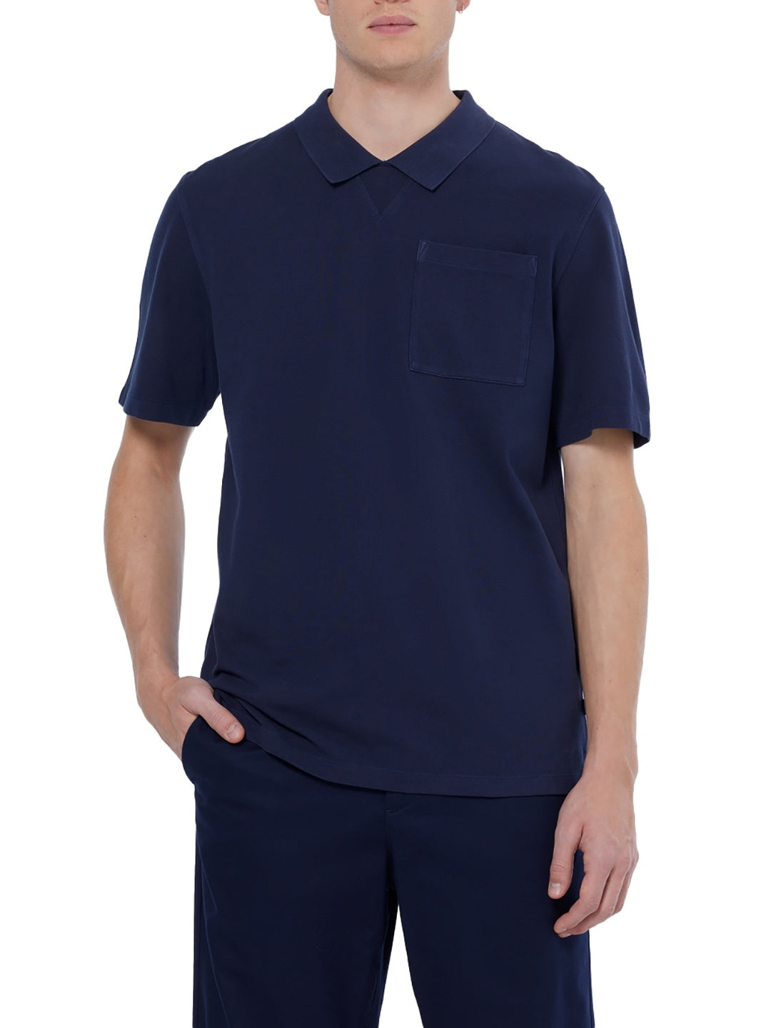 Garment Dyed Cotton Pique Polo w Chest Pocket in Navy | Buster McGee