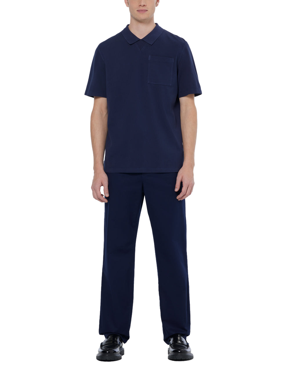 Garment Dyed Cotton Pique Polo w Chest Pocket in Navy | Buster McGee