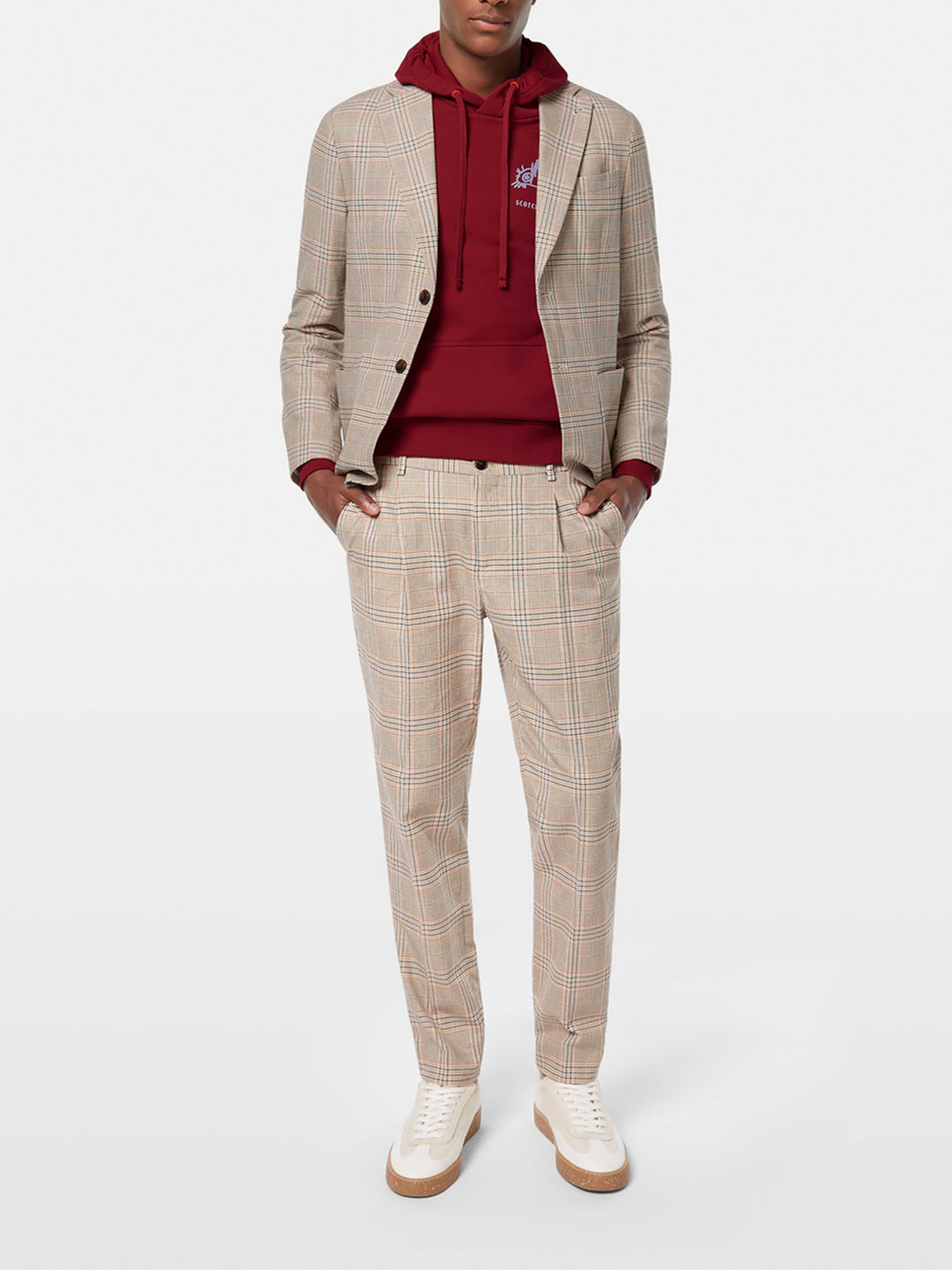 Scotch & Soda Blake Pleated Chino in Soft Camel Check | Buster McGee