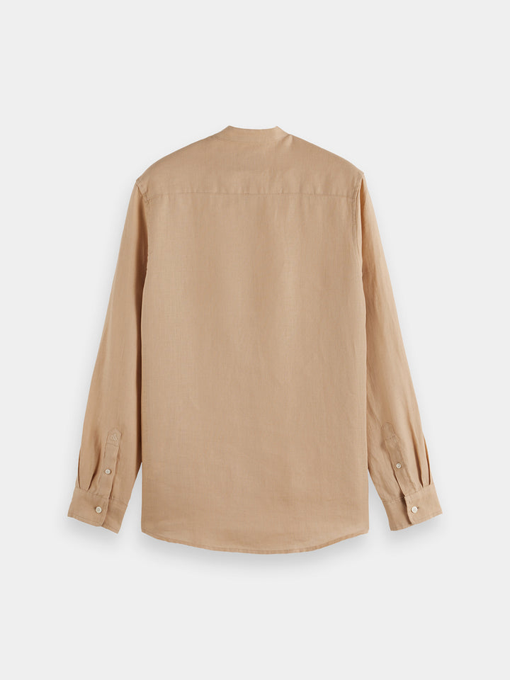 Scotch & Soda Collarless Linen Shirt in Soft Camel | Buster McGee