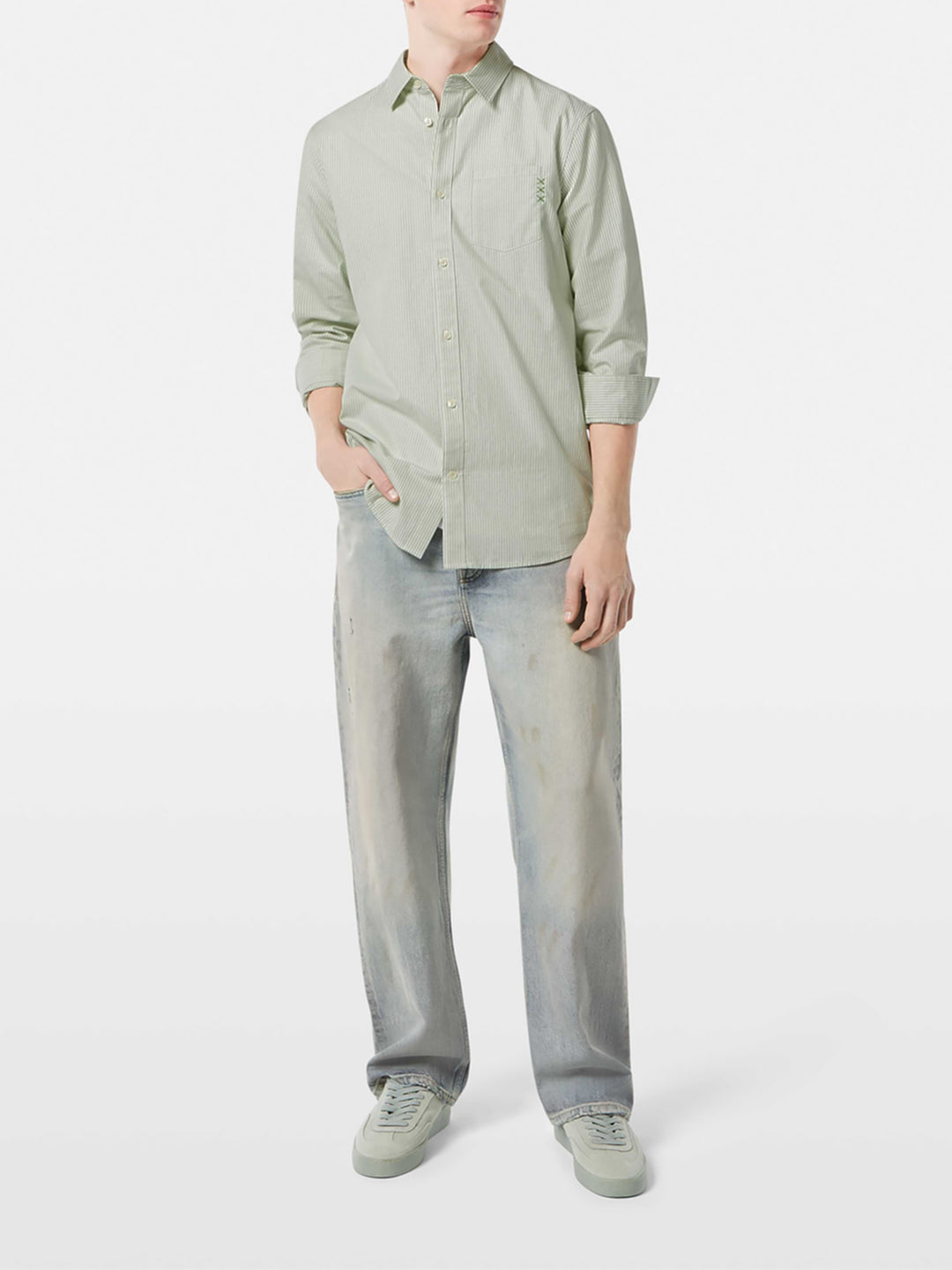 Scotch & Soda Striped Oxford Shirt in Pistachio Stripe | Buster McGee