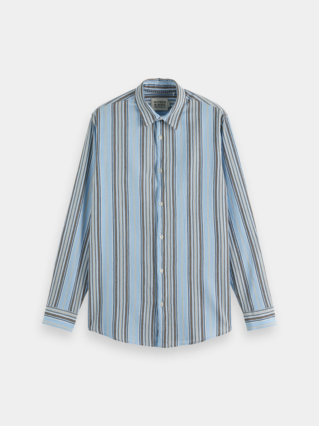 Scotch & Soda Crinkled Shirt in Soft Camel Stripe | Buster McGee