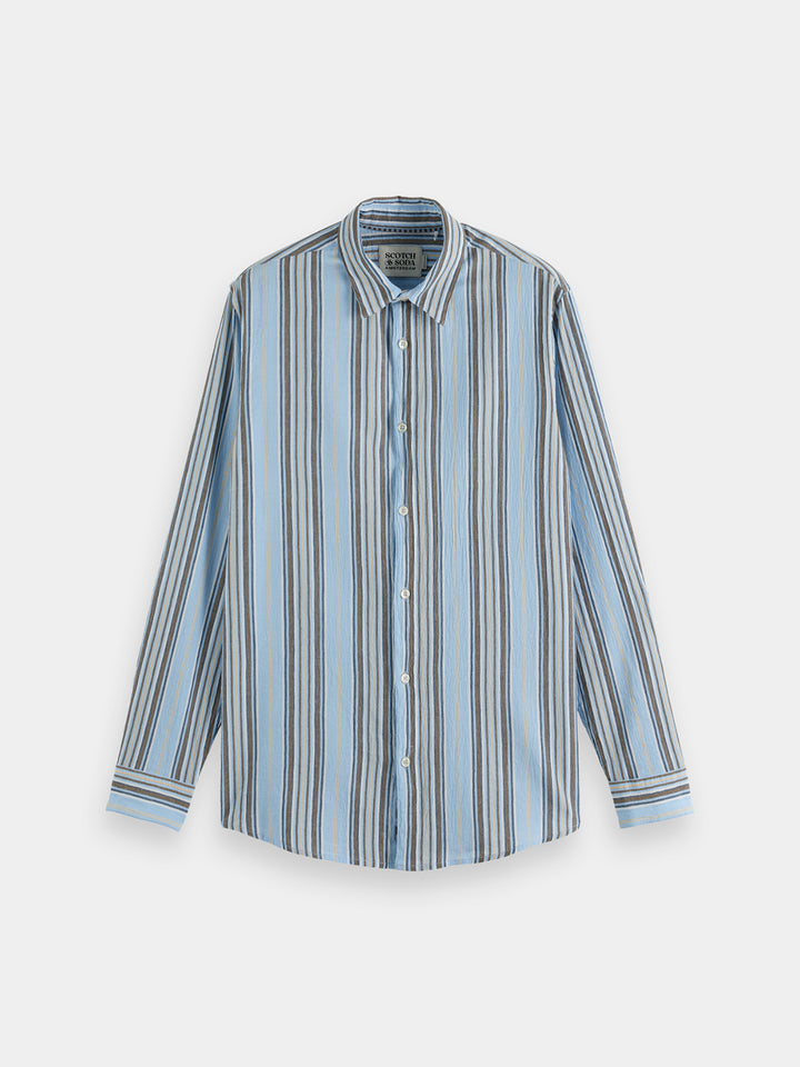 Scotch & Soda Crinkled Shirt in Soft Camel Stripe | Buster McGee