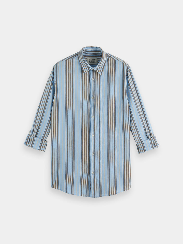 Scotch & Soda Crinkled Shirt in Soft Camel Stripe | Buster McGee