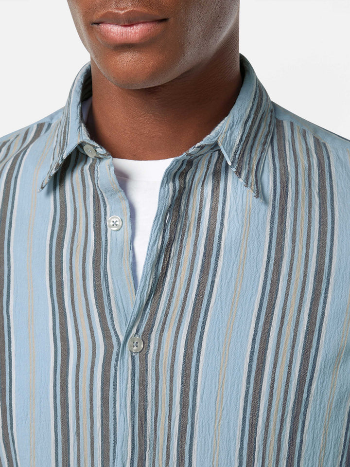 Scotch & Soda Crinkled Shirt in Soft Camel Stripe | Buster McGee