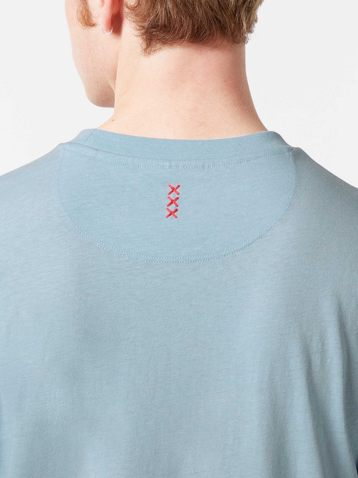 Scotch & Soda 3 Crosses Cotton-Linen Blend Tee in Shirting Blue | Buster McGee