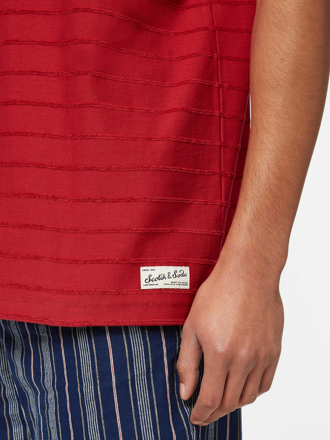 Scotch & Soda Relaxed Fit Towelling Stripe Tee in Roadside Red | Buster McGee