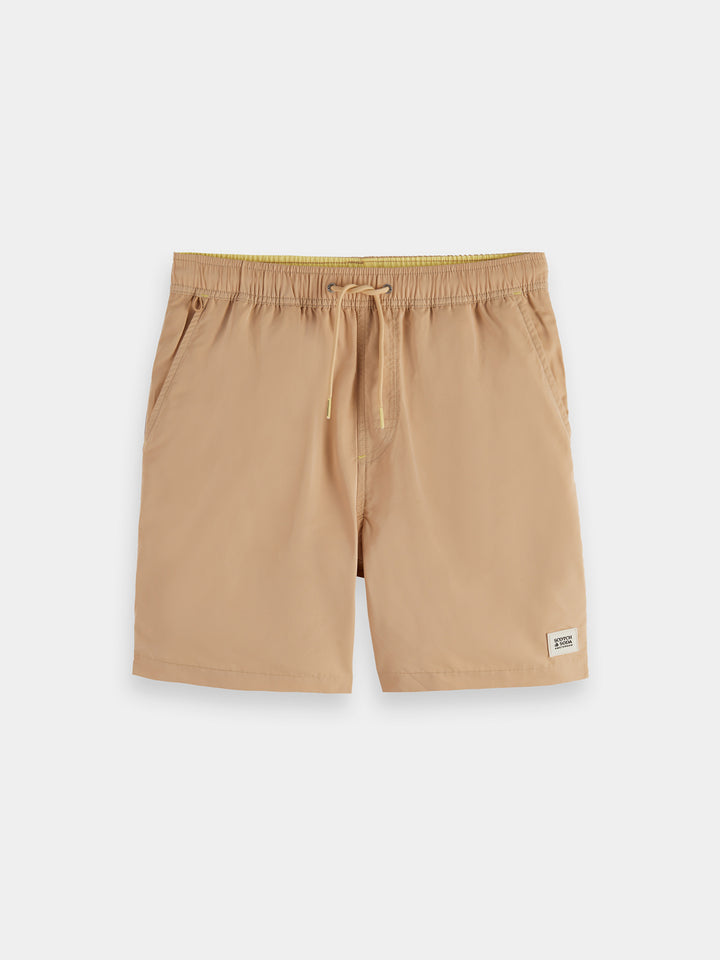 Scotch & Soda Solid Mid-Length Swim Short in Soft Camel | Buster McGee
