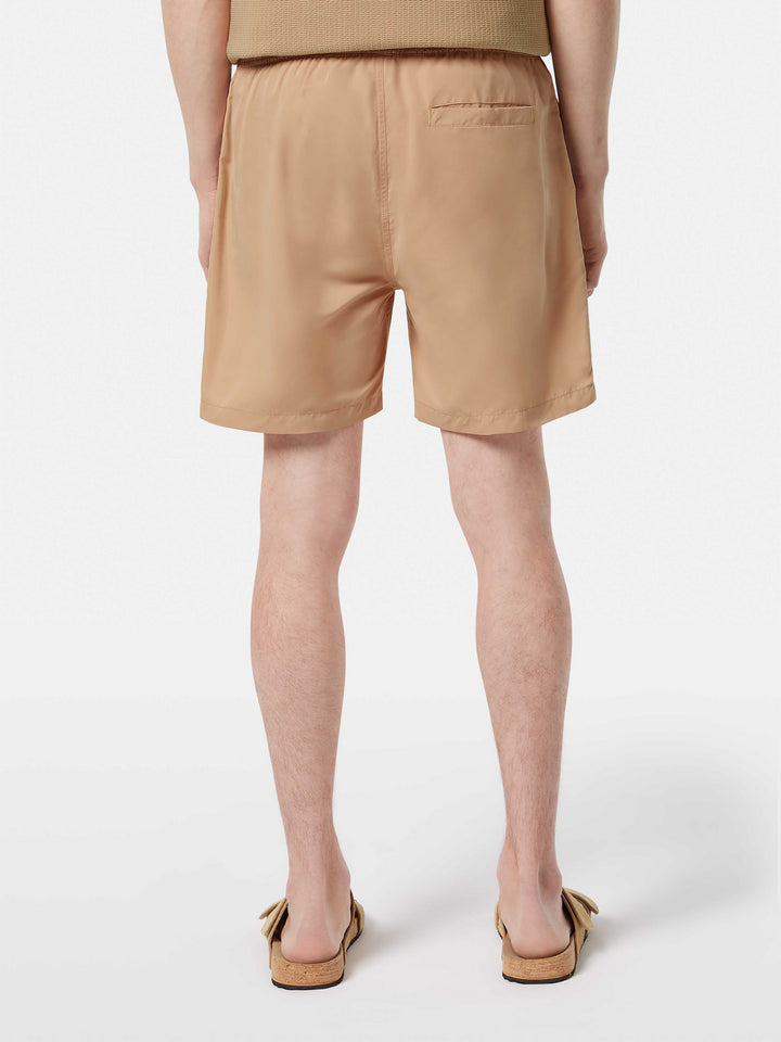 Scotch & Soda Solid Mid-Length Swim Short in Soft Camel | Buster McGee