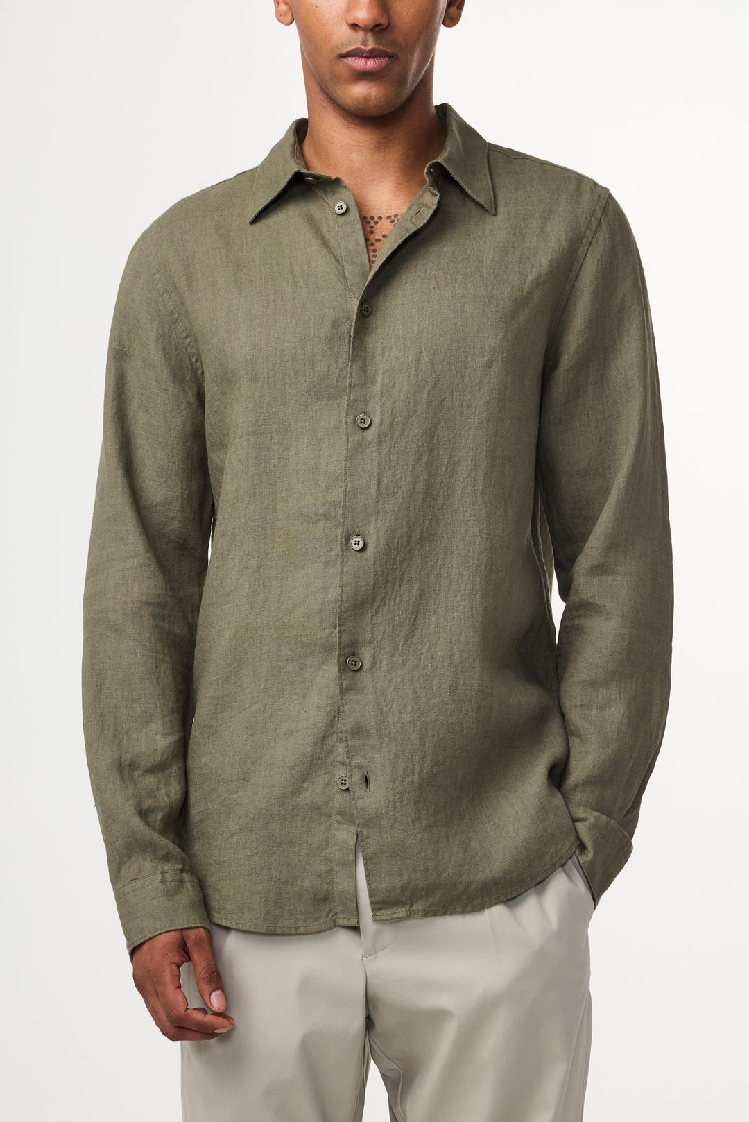 NN07 Enzo 5708 Long sleeve Linen Shirt in Capers | Buster McGee
