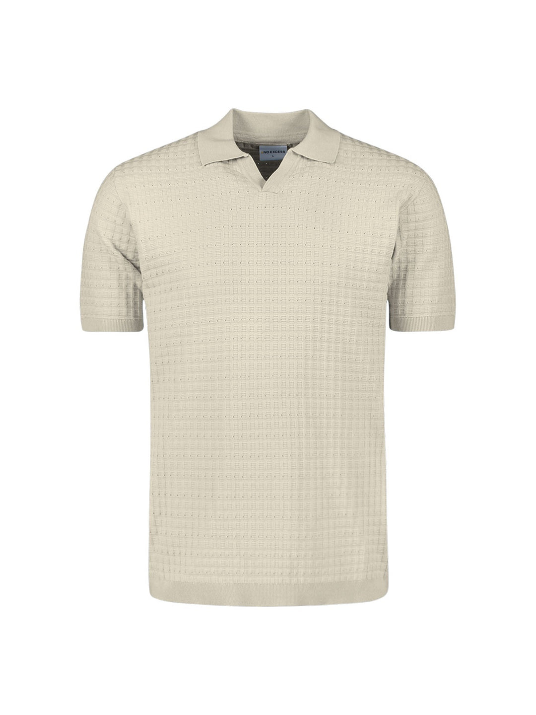 No Excess Short Sleeve V Neck Jacquard Polo in Cement | Buster McGee