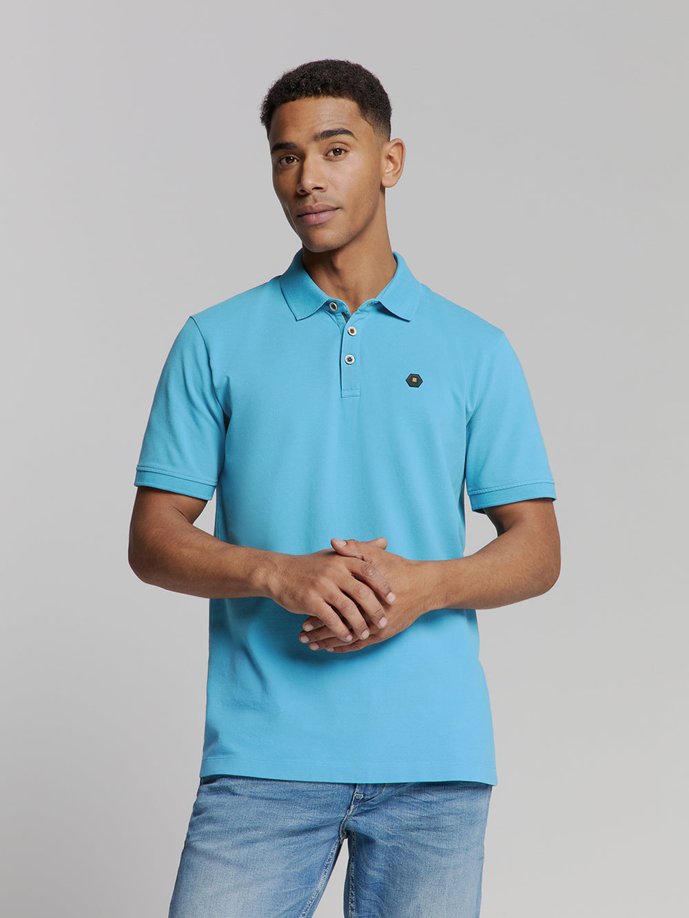 No Excess Garment Dyed Pique Polo in Sea Blue | Buster McGee