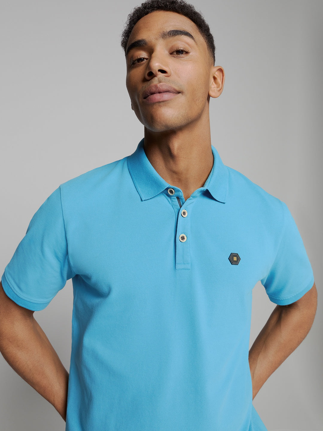 No Excess Garment Dyed Pique Polo in Sea Blue | Buster McGee