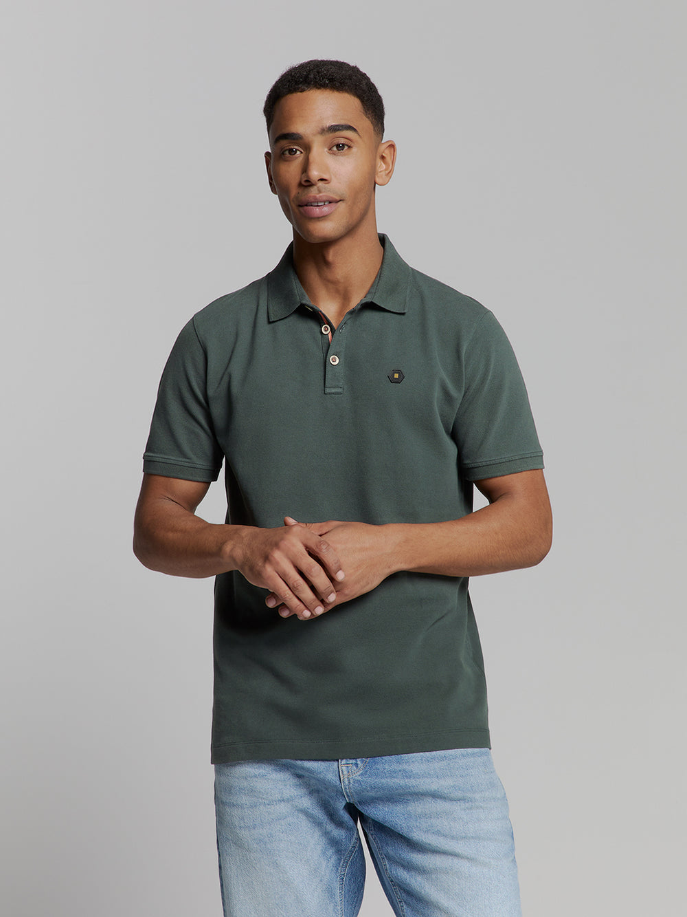 No Excess Garment Dyed Pique Polo in Dark Steel | Buster McGee